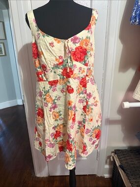 Old Navy Cream Mini Dress with Red, Orange & Pink Floral Print